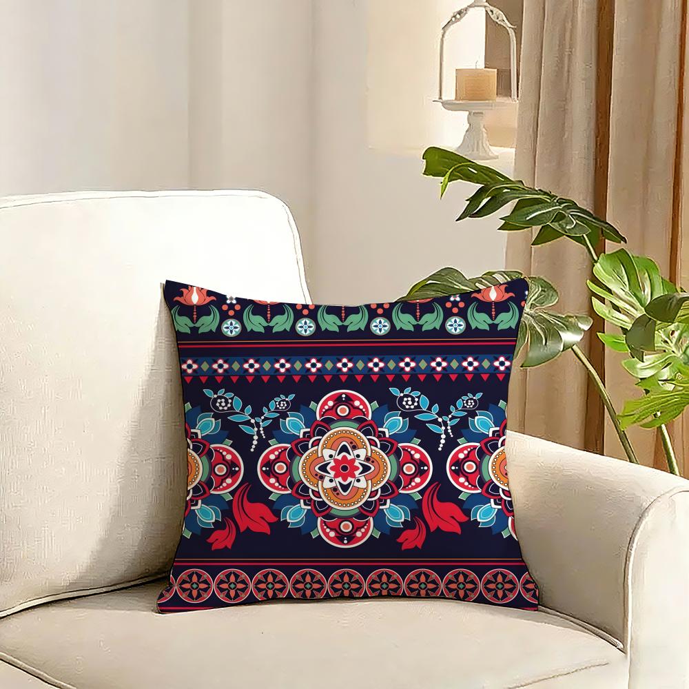 Red Ethnic style shading Cushion Cover Reversible Plush Pillow Cover Soft Fluffy Home Decor for Sofa Bedroom