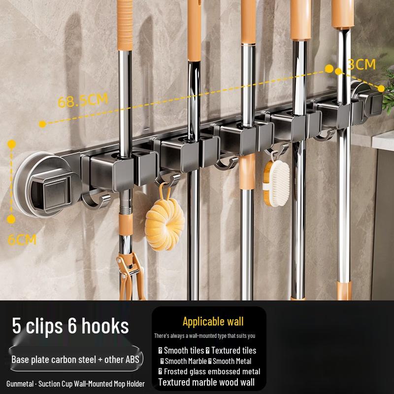 YIXI Adhesive Wall-Mounted Mop & Broom Holder