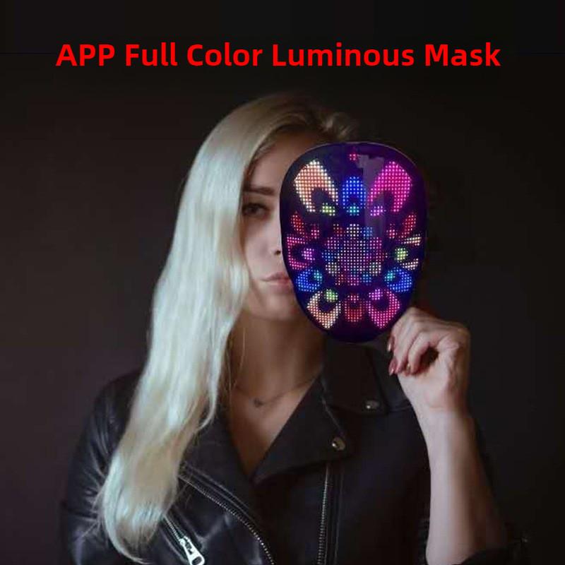 APP Display Full Color Bluetooth Luminous Mask Halloween Party Dance Bar LED Face Changing Prop