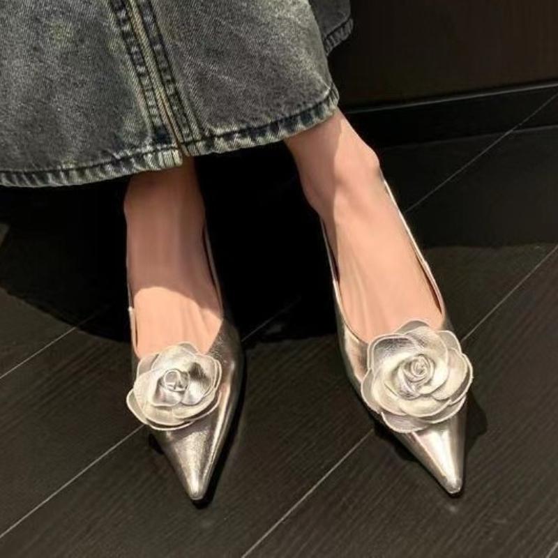 Fashion Flower Women Pointed Toe Heeled Shoes Sexy Dress Party Sandals Designer 2025 Elegant Summer New Shallow Luxury Shoes Brand Pumps