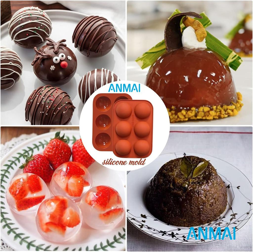 Anmai Half Sphere 6 Cavity Silicone Mold Baking Mold Hemisphere Cake Mold Chocolate Mold Jelly Mold Mousse Cupola Mold 19 X 13 X 2.8 Cm