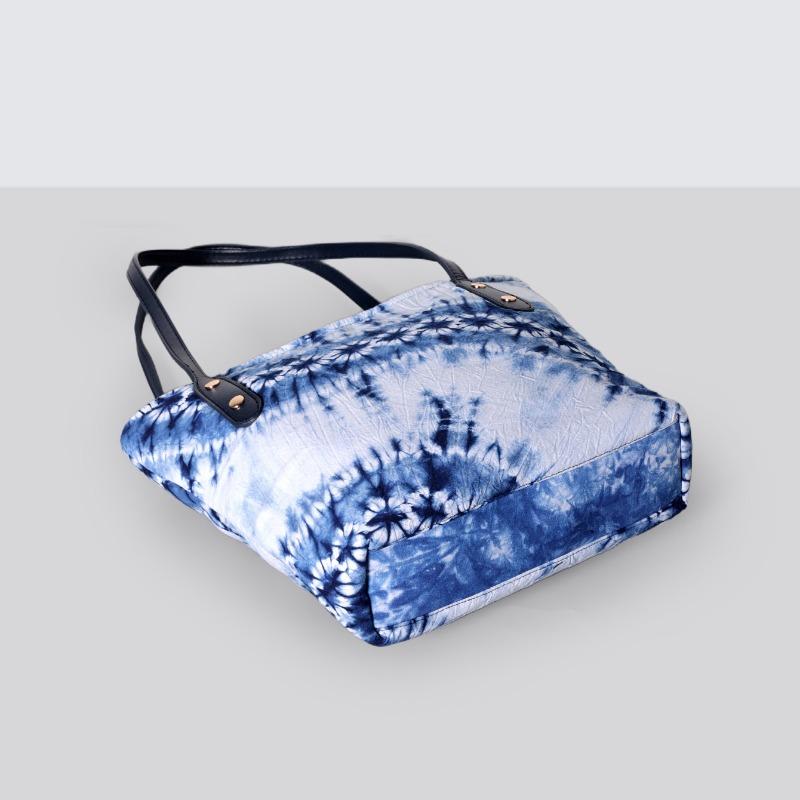 Borsa Tote Tinta a Mano Stile Etnico, Borsa a Mano/Spalla di Grande Capacità per Donna