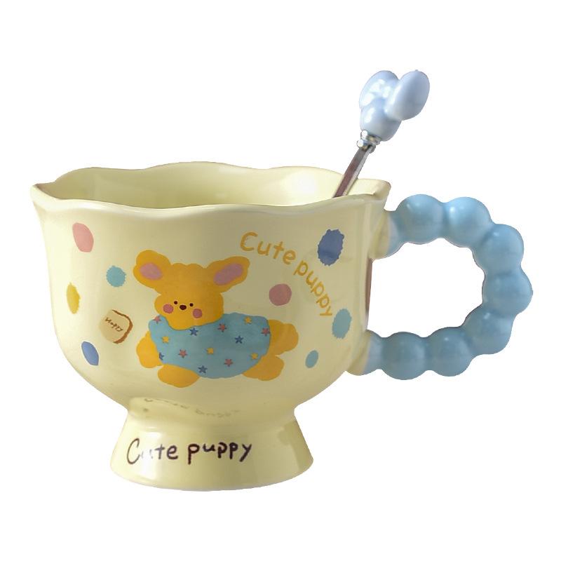 Cartoon Puppy Kitten Mug High End Light Luxury Ceramic Girl with Spoon Coffee Cup Couple Cup Goblet Cup