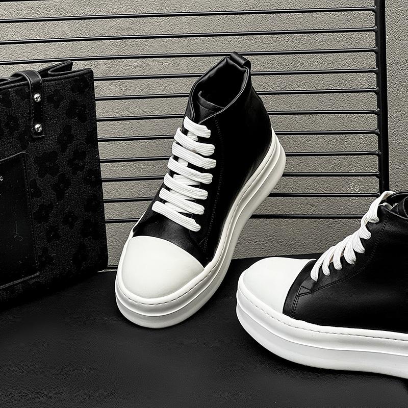 Fashion Street Style Ankle Boots for Men Genuine Leather High Top Shoes Fashion Brand Motorcycle Boots Thick Bottom Male Walking Shoes