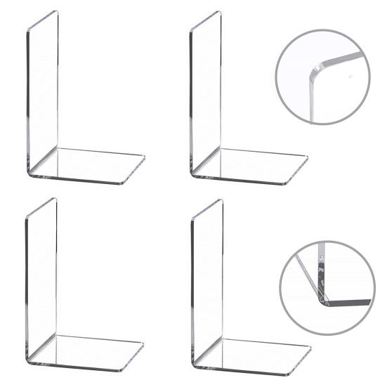 4Pcs Book End Transparent Acrylic Bookends Smooth Surface L-Shaped Book Storage Rack School