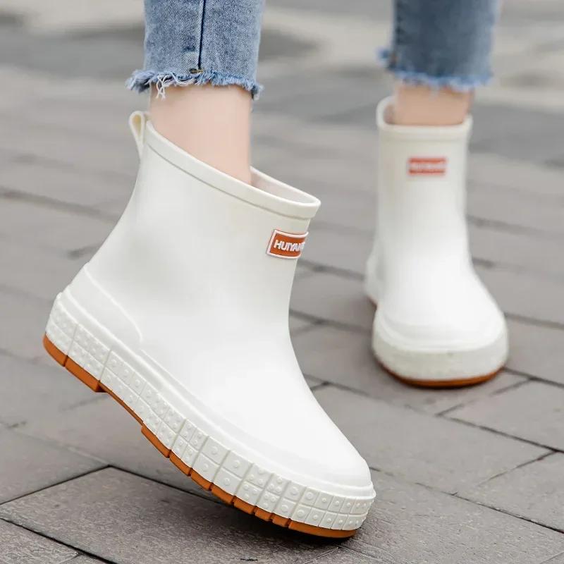 Fashion Woman Rain Shoes Waterproof Rubber Boots Ladies Casual Non-slip Flats Rain Boot Female Insulated Garden Galoshes 2024