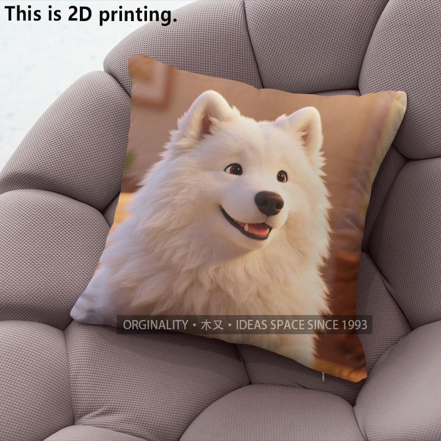 Cute Samoyed Dog Print Throw Pillow Covers Pattern Cushion Cover Suitable For Sofa Bedroom Car Pillow Cover