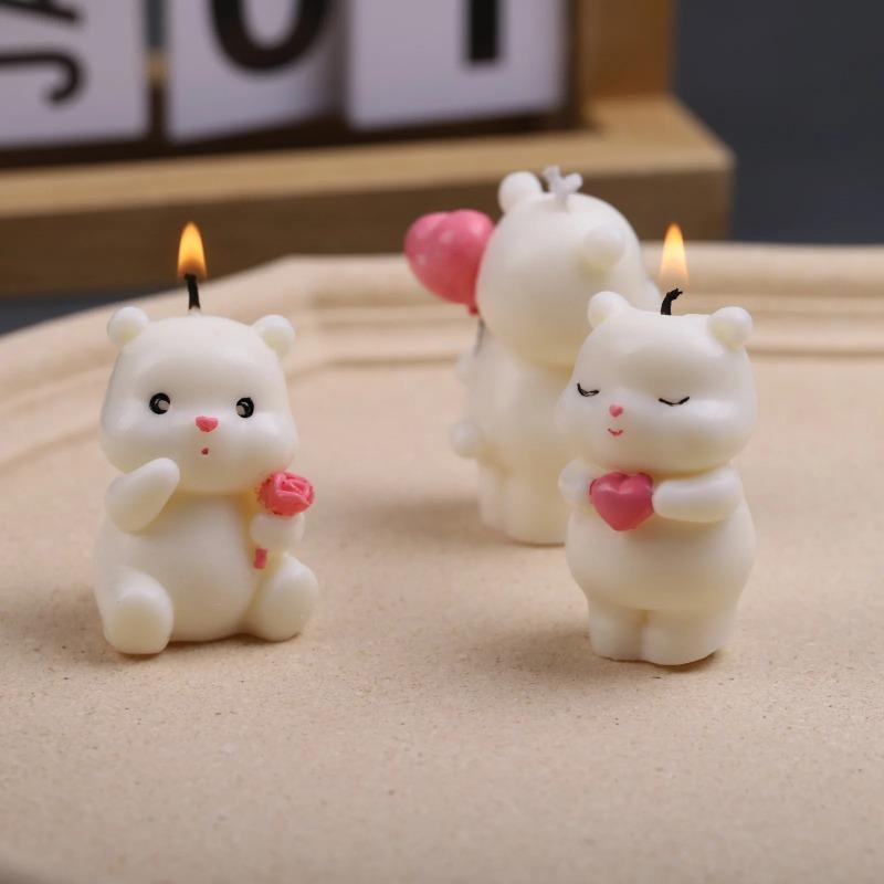Cute 3D Bear Silicone Candle Mold DIY Plaster Ornament Confession Love Aromatherapy Soap Resin Chocolate Mould Home Decor