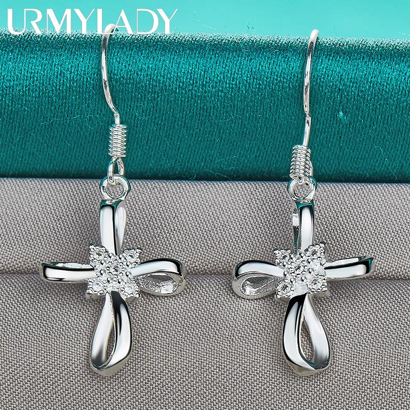 925 Sterling Silver Bowknot Zircon Earrings For Women Charm Jewelry