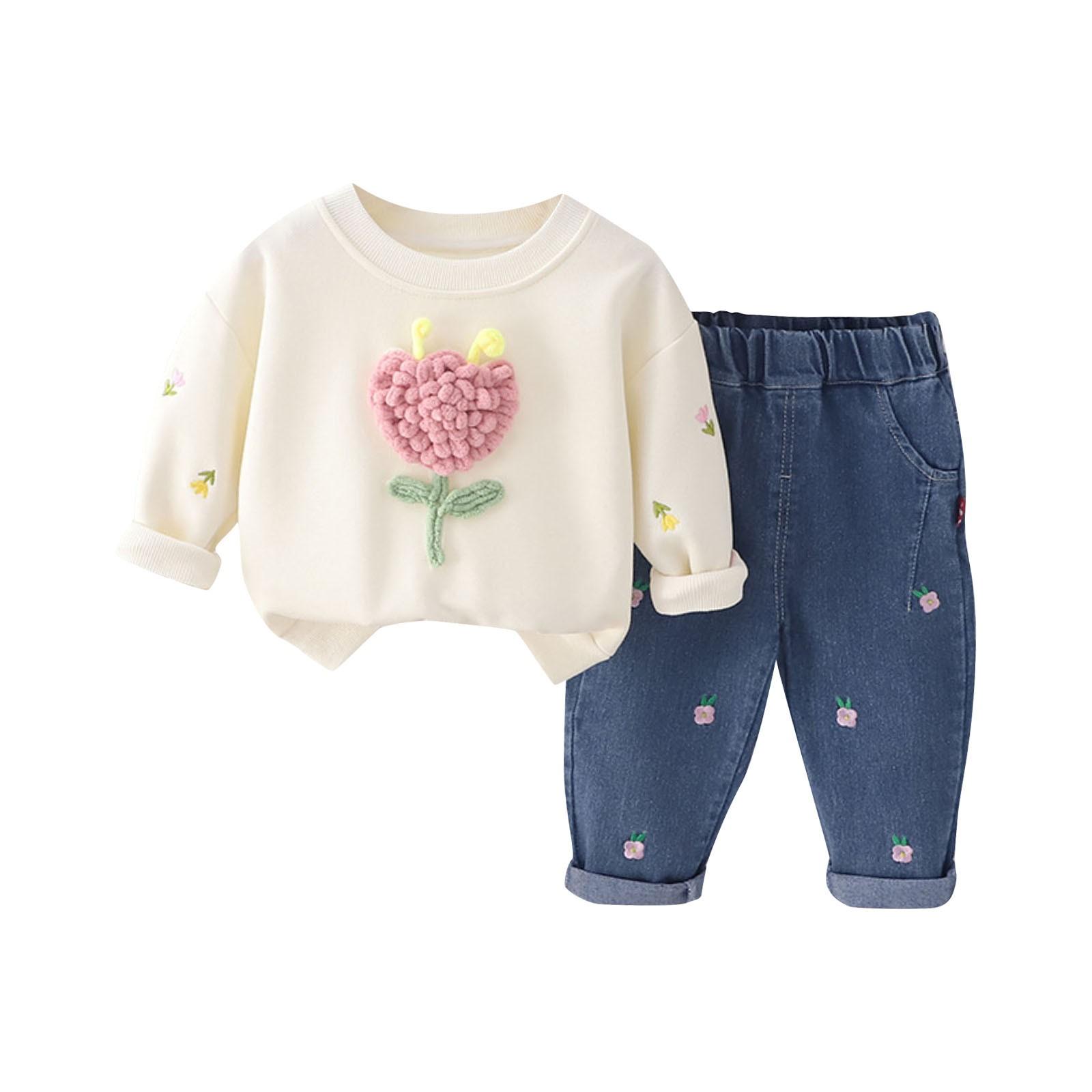 

Спортивный костюм для девочек, весенне-осенний стиль, верхняя одежда, толстовка, повседневные брюки, джинсовый костюм из двух частей 100 белый