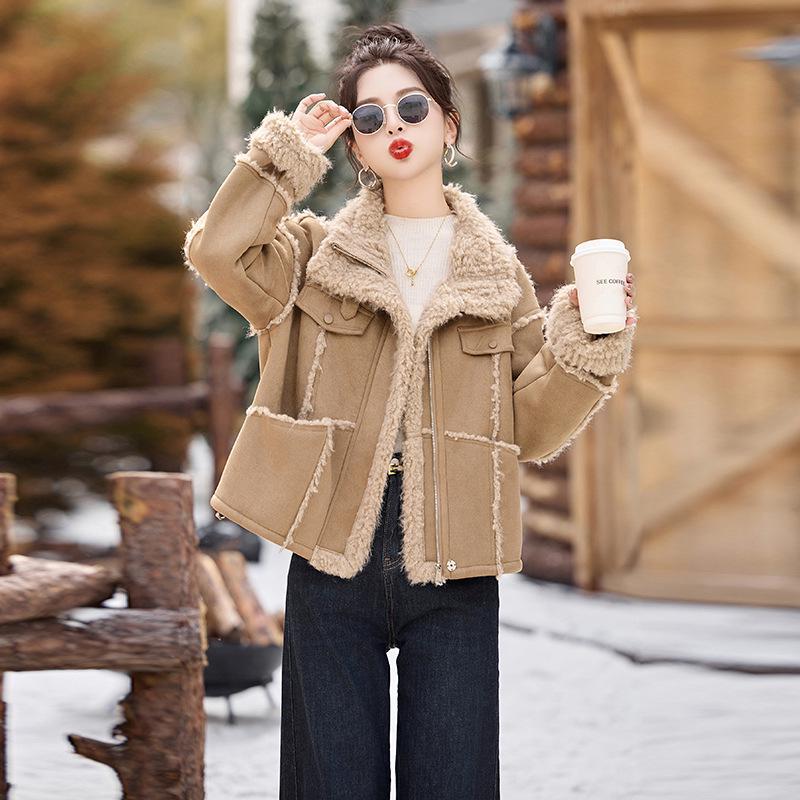 

Women s Winter Wool Coat - Leather & Fur Color Block, Thick & Fleece-Lined, Warm & Stylish (YE6299) M (90-120 jin)