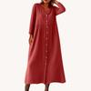 Women's Fashionable Solid Color Round Neck Seven Quarter Sleeve Button Loose Shirt Dress