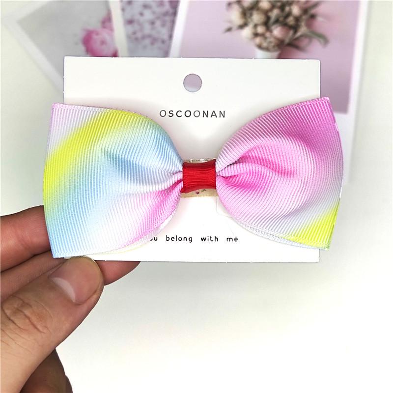 Gradient Rainbow Multicolor Bow Hair Tie & Clip for Girls and Babies