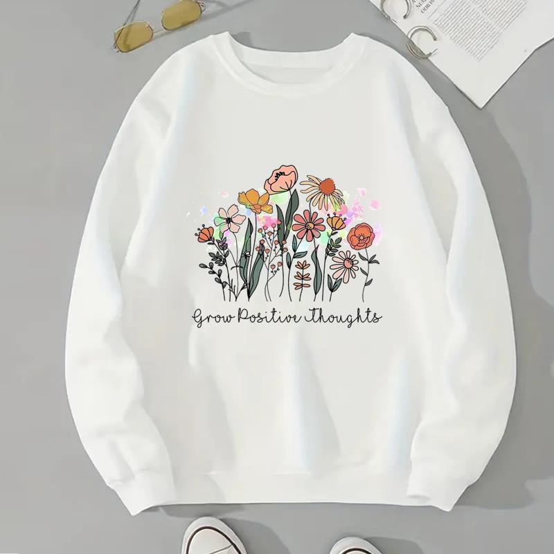

(Азиатский размер) Женские модные повседневные пуловеры с цветочным принтом в стиле 90-х годов, весенне-осенне-зимние модные повседневные пуловеры, флисовая одежда, толстовки с графическим рисунком