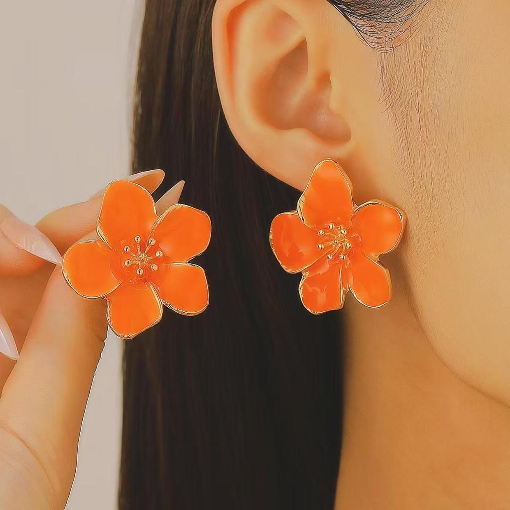 Trendy Multicolor Flower Drop Earrings for Women – Elegant & Slimming European/American Style