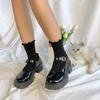 3 Pairs Women's Socks Mid-tube Spring and Autumn White Atmosphere Wavy Edge Socks Black and White