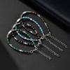 Crystal Wheel Beaded Bracelet for Men Boys,Stainless Steel Tube Natural Stone Wristband,Stylish Bohemian Jewelry Gift