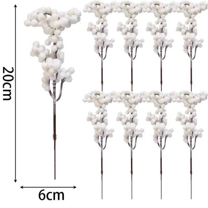 Artificial White Berries Stems Christmas Berry Branches Fake Fruit Flowers Wedding Party New Year Home Decorations DIY Crafts