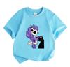 Kids Boys Girls 100% Cotton Short Sleeve Crew Neck T-Shirt, Cute Cartoon Purple Hair Robot Character Print Casual Soft Breathable Summer Tee for Child