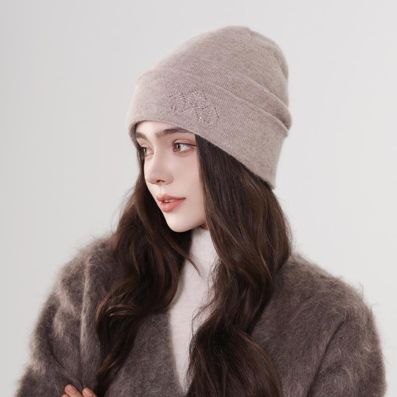 Wool Hat Women's High-end Hot Diamond Knitted Wool Hat Winter Warm Pile Hat Versatile Cold Hat