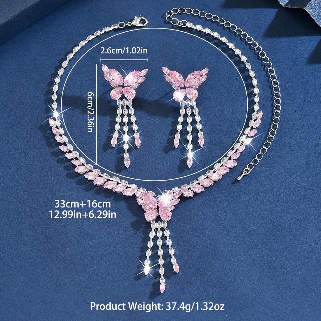 Cute and Sweet European and Sparkling Diamond tassel Butterfly Necklace Earrings