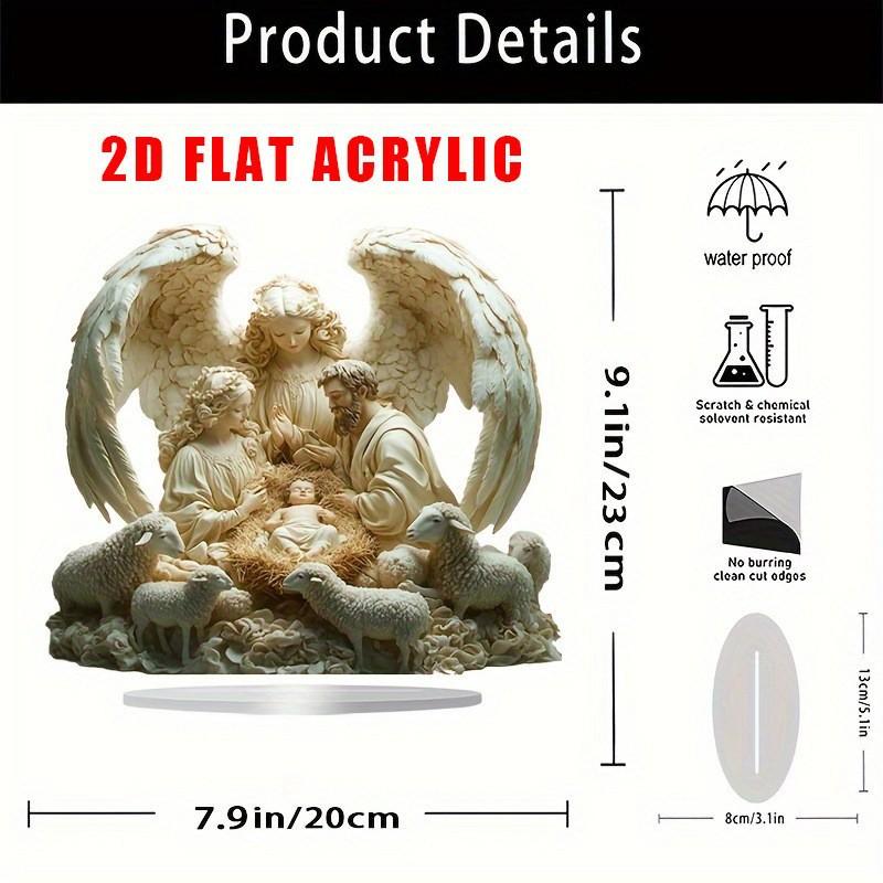 

2D Acrylic Desktop Christmas Decor - Jesus Birth Scene Virgin Mary Angel Cartoon Color Print Christian Home Festive Gift