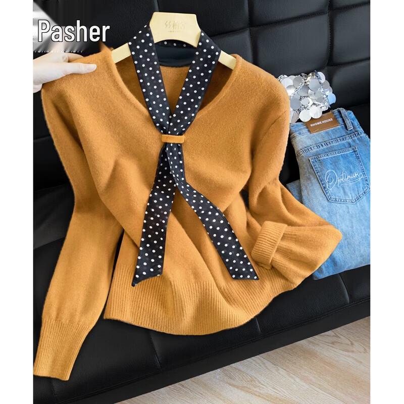 Sibaishi Women s Round Neck Long Sleeve Loose Knit Pullover One Size