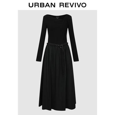 UR Women's French Style Cowl Neck Belted Dress