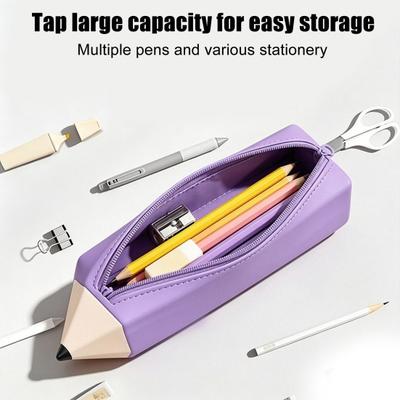 Pencil Case Large Capacity Pencil-Shaped Silicone Pencil Case for Students Zippered Stationery Storage