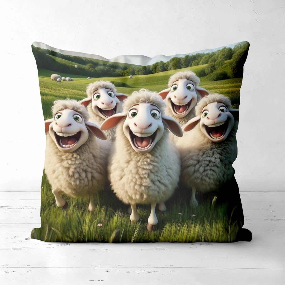 Niedliches Lama und Schaf Muster Dekorative Kissenbezüge Polyester Kissenhülle, Sofa Dekorative Kissenbezüge Kopfteil Kissen Peach skin 18*18(CM)-1Pcs