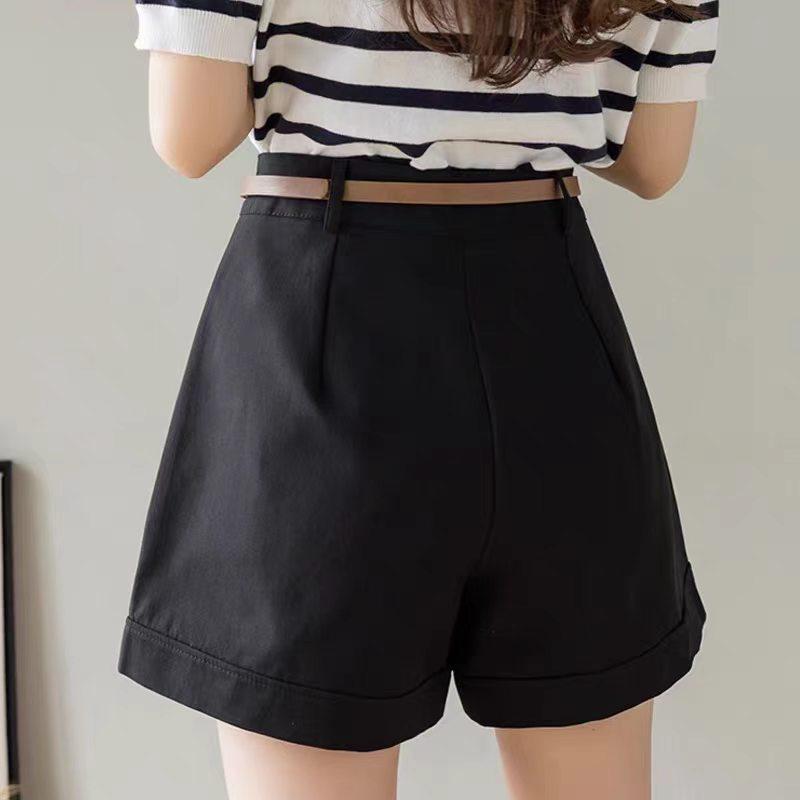

K665 High-Waisted Wide-Leg Shorts: Spring-Summer Style for a Taller, Slimmer Look M (90-108 jin) чорний