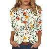 Women's Fashionable Casual Three Quarter Sleeve Printed Round Neck Top