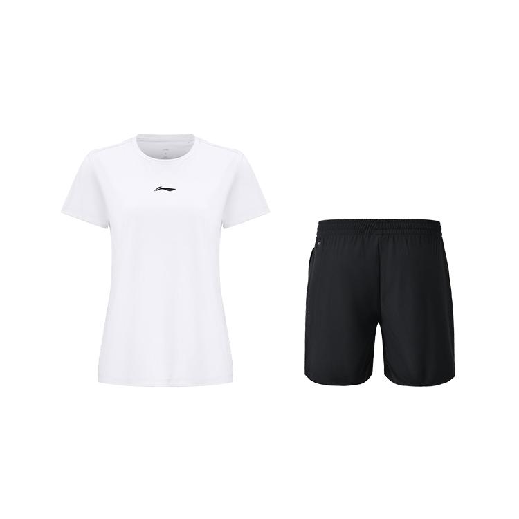 

Li Ning Легкие Мягкие Дышащие Приталенные Спортивные Шорты с Коротким Рукавом Однотонные Универсальные Быстросохнущие Шорты Повседневный Комплект Женские комплекты ATSV616-3+AKSUA22-1 M