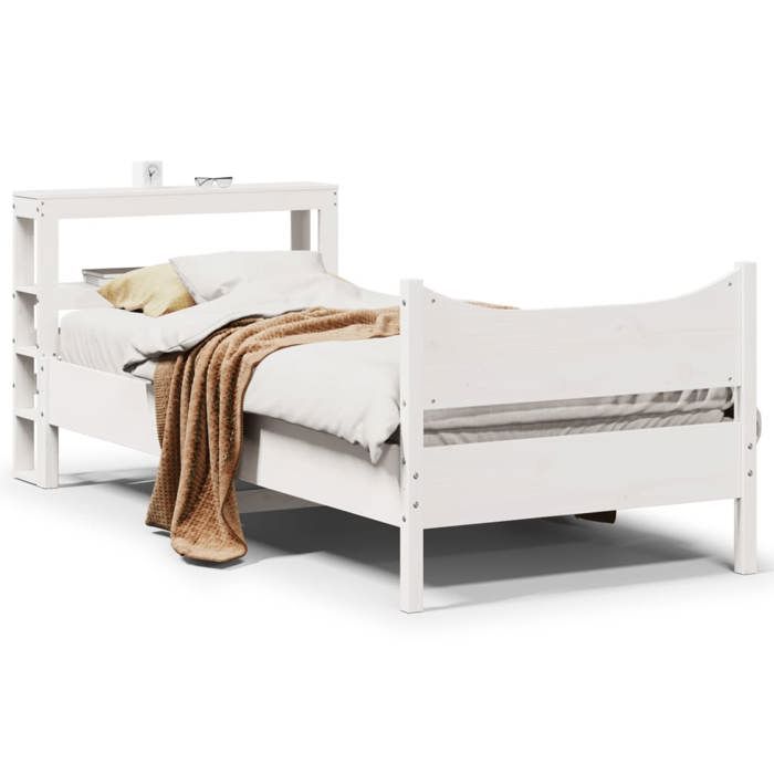 VidaXL Cadre de lit avec tête de lit blanc 90x200cm bois de pin massif, sommier, cadre de lit simple, cadre de lit en bois 3306313