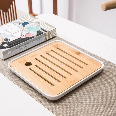 Bamboo Tea Tray Drainage Water Storage Kungfu Tea Set Living Room Coffee Table Drain Tray Storage Supplies Melamine Tea Tray