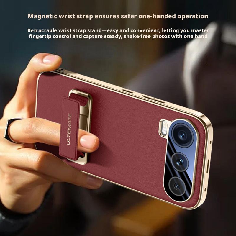 Custodia per Honor 600 e Honor 600 Pro Scudo Protezione Completa Lente Cinghia Impugnatura Dita Staffa Metallica Cavalletto Copertura in Pelle Vegana