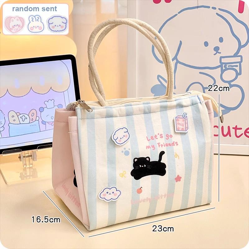 Cute Cat Thermal Lunch Bag For Women Girls Kawaii Portable Insulated Lunch Box Bag Bento Pouch Food Storage Bags For Kids Adults