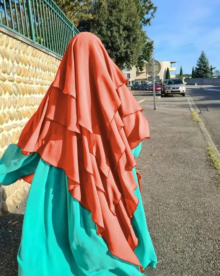 Long Khimar Hijab Scarf Wrap 2 Layers Crepe Voile Femme Musulman Muslim Fashion Ramadan Prayer Hijabs  Islamic Clothing