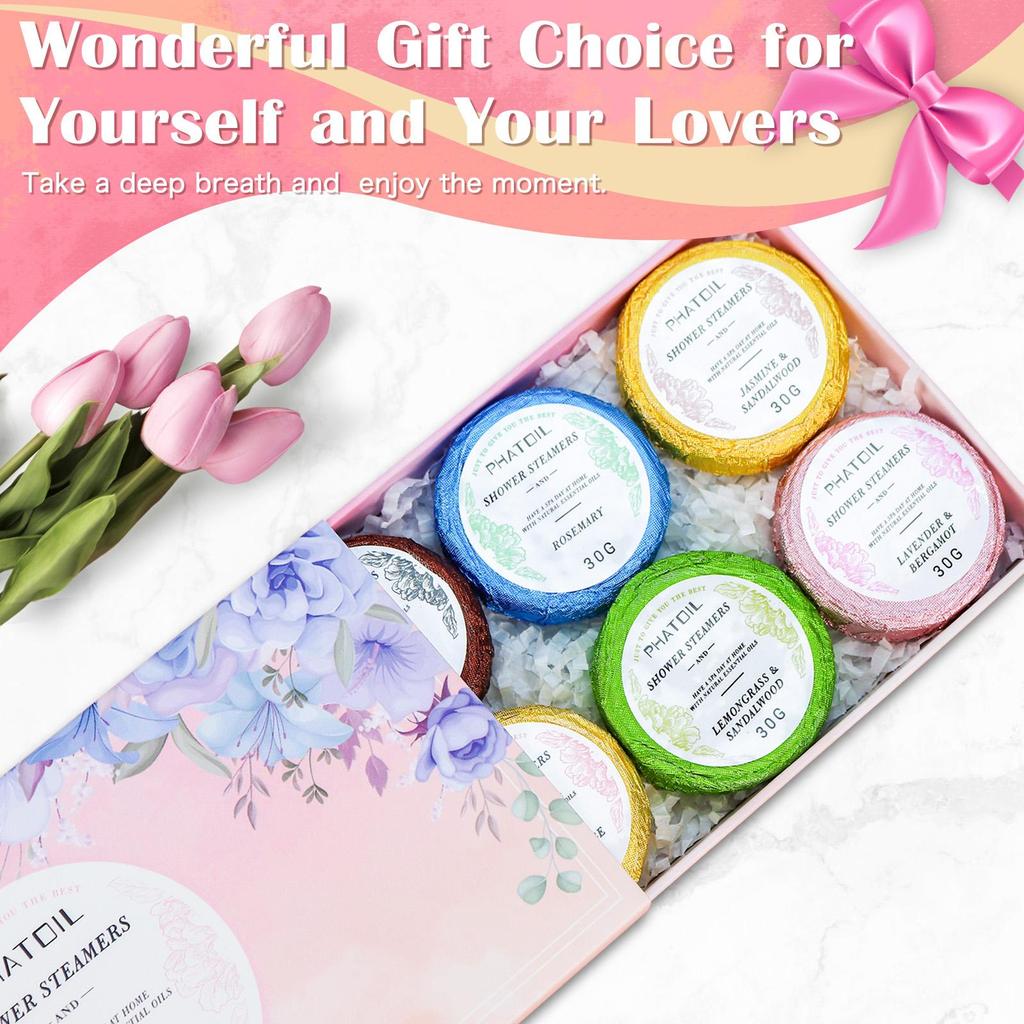 PHATOIL 8Pcs Essential Oil Shower Steamers Set for Refreshing & Relaxing, Natural Aromatherapy Shower Steamers for Self Care