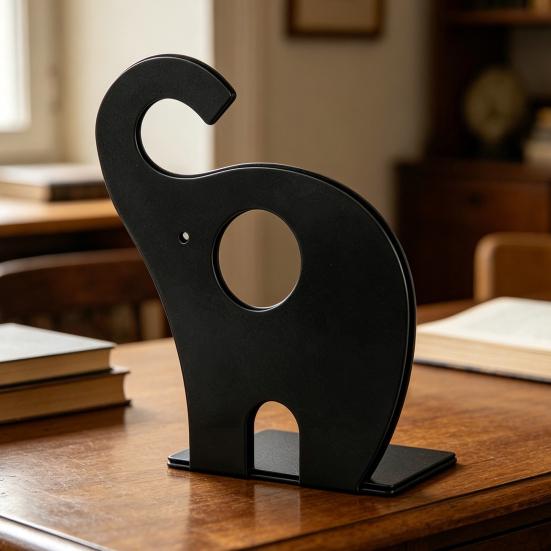 Creative Elephant Bookends, Metal Book Holder for Kids Students, Heavy Duty Non-Slip Desktop File Organizer for Home Office Decor