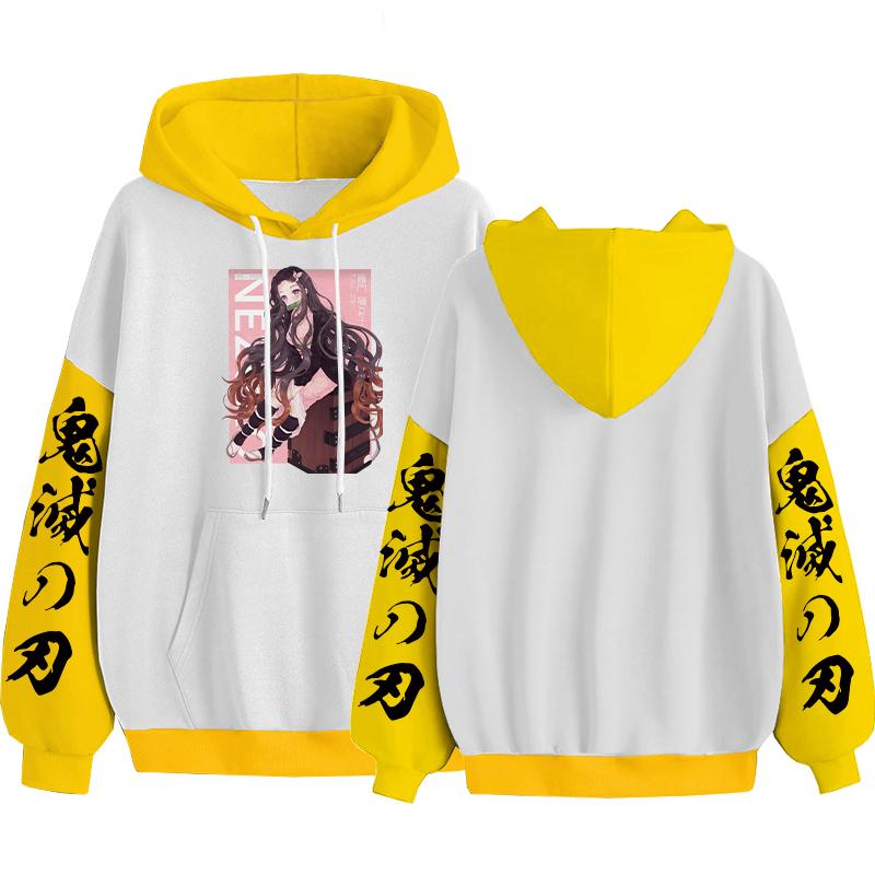 

Толстовки с героями мультфильмов «Убийца демонов» Камадо Незуко, популярные аниме-толстовки для женщин и мужчин Harajuku Kawaii, уличная толстовка с принтом, лоскутная теплая зимняя толстовка 4XL жёлтый
