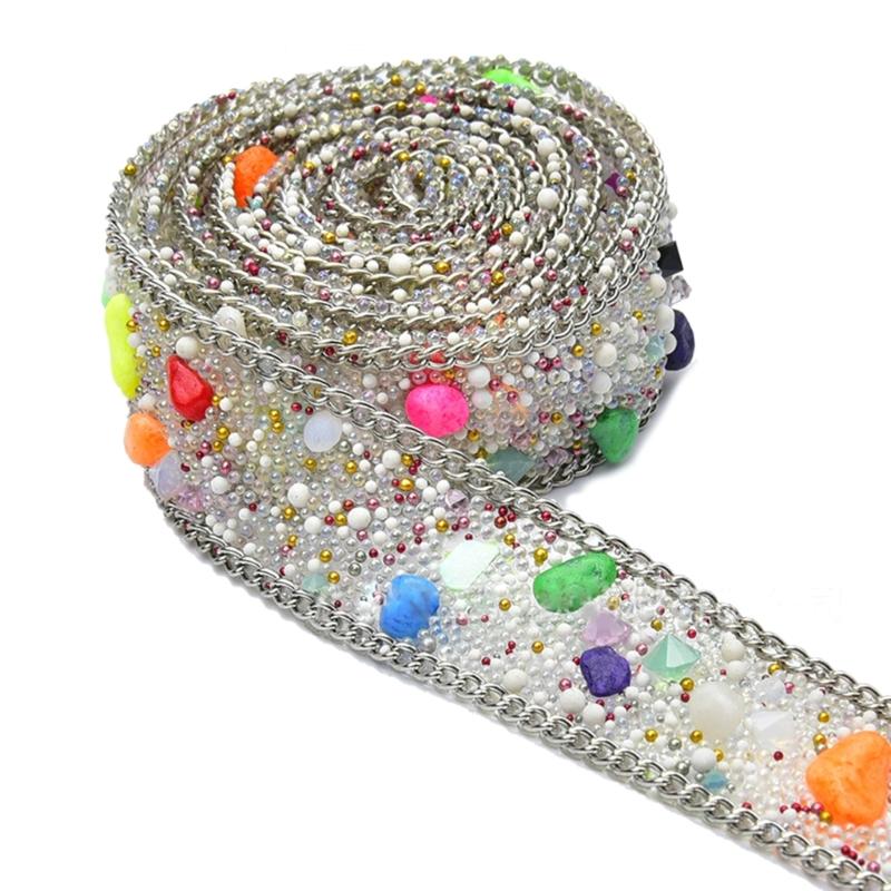 Q1JB 1.1Yard Rhinestones Ribbon for Crafting Embellishment Sparkling Rhinestones Ribbon for Birthday Wedding Cake Decoration