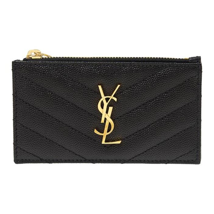 

Saint Laurent Ysl Cassandre Gold Logo Zipper Grainy Embossed Quilted Leather Card Holder Coin Purse Women Wallet Black 607915-BOW01-1000 Box(Basic Set+Box)