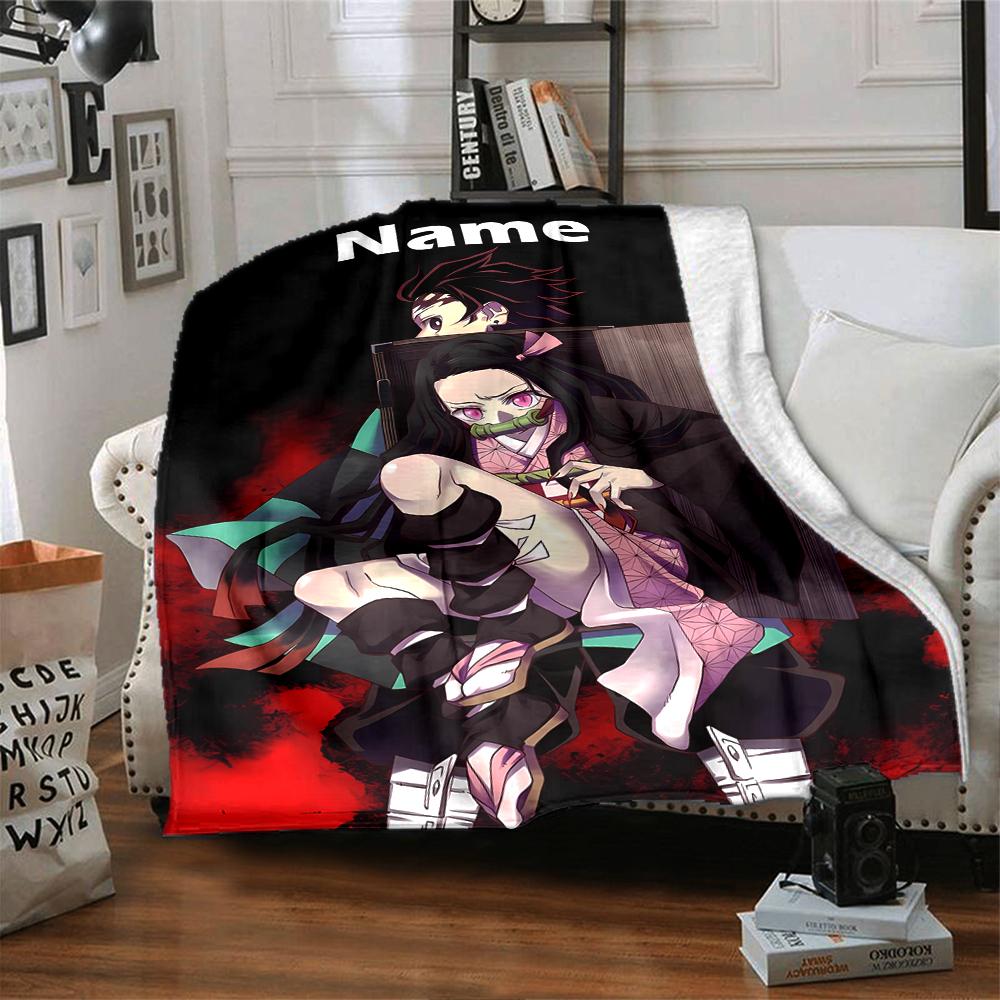 Custom Name Demon Slayer Theme Printed Blanket - Perfect for Couch, Bed, Travel & Outdoor Use | Machine Washable, Cozy & Durable.