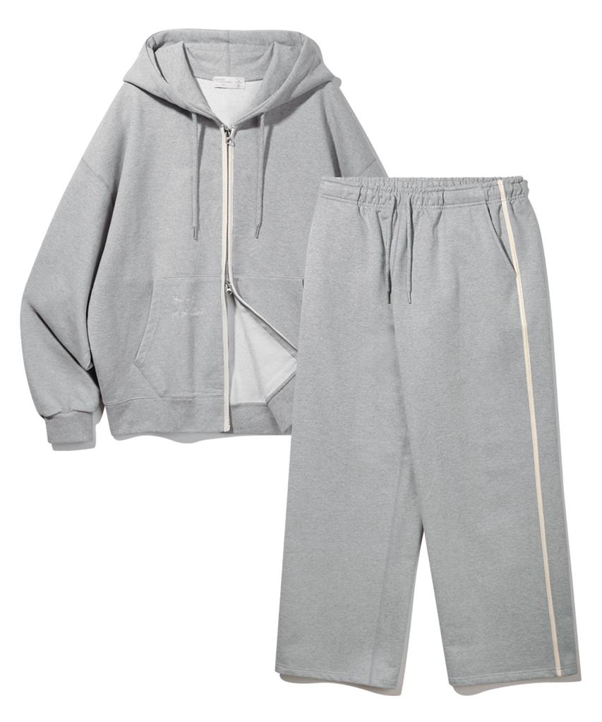 Bakken [Set] Point Pocket Lettering Embroidery Zip-Up Hoodie Semi-Wide Sweatpants Set