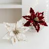 High Quality Artificial Christmas Flower 26cm Velvet Cloth With Glitter Powder Fake Large Flower Head Xmas New Year Home Decors