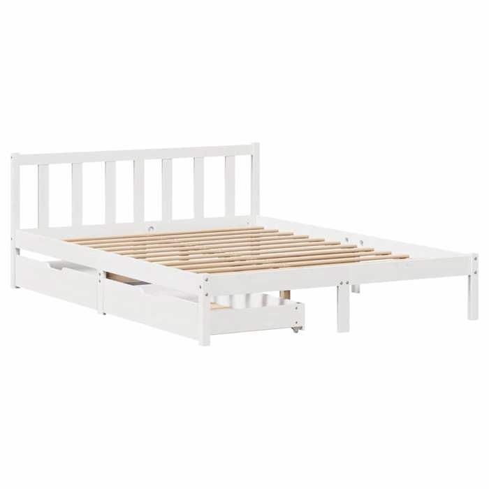 VidaXL Cadre de lit avec tiroirs blanc 150x200 cm bois de pin massif, sommier, cadre de lit double, cadre de lit en bois 3301478