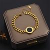 18K Gold Plated Roman Numeral Black Onyx Cuban Link Bracelet, Dainty Chunky Chain Bracelet for Women, Trendy Jewelry