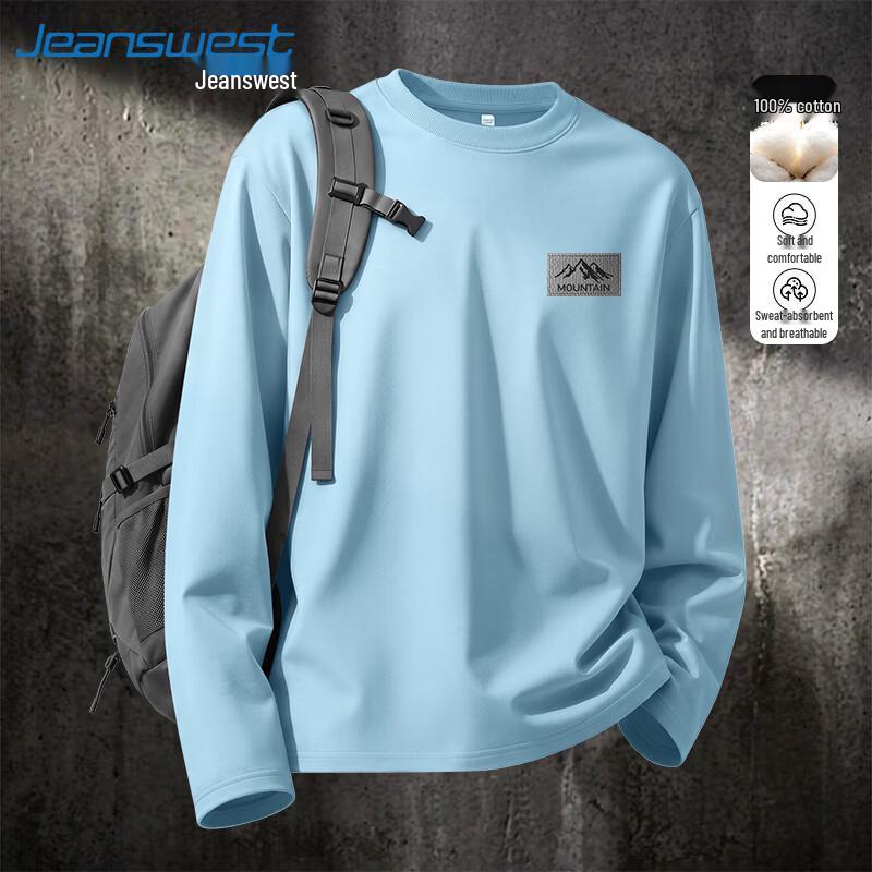 Jeanswest Men's American Retro Heavyweight Cotton Long Sleeve Tee
