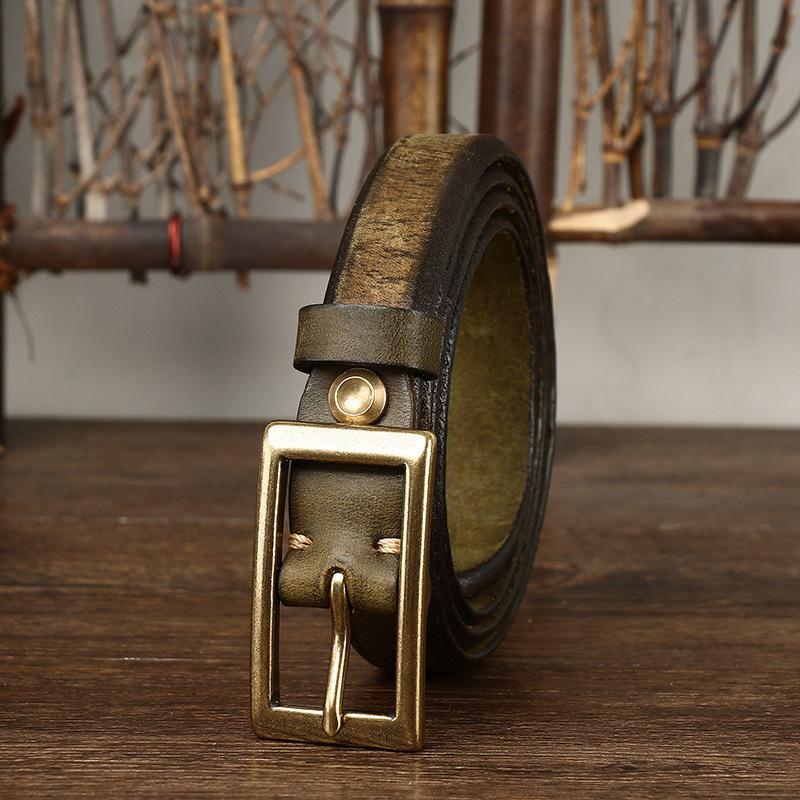 Thin Belt for Women Fashion Retro Trend Decorative Leather Thickened Pure Cowhide Jeans Belt for Women